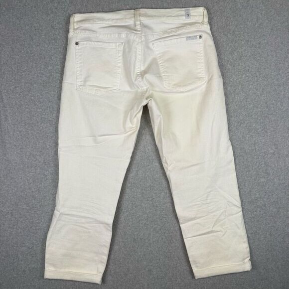 7 for All Mankind Women's 31 Off White The Skinny Crop and Roll Jeans - Picture 8 of 9